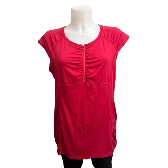 Athleta Intrepid Cap Sleeve Tank Top Stretchy ‎ Back Zip Pocket Active Wear XL - Picture 1 of 8